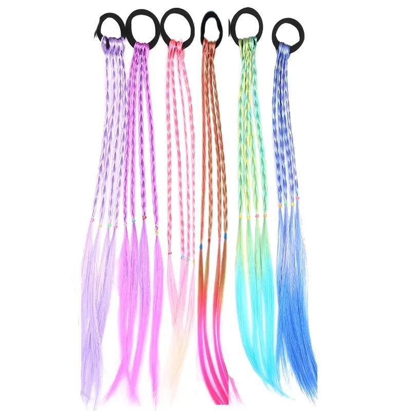 Colorful Braided Hair Ties, 6-Count Set Hair Extensions with Rubber Bands, Mixed-Color Hairpiece, Heatless Styling Tools for Women & Girls, Faux Locs Braids