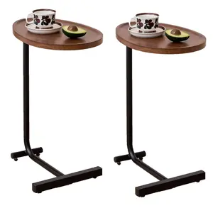 2-Pack Brown Compact C-Shaped Side Table - Steel Water Drop Frame, Quality MDF Top, 50 lbs Load Capacity, Portable, Easy Assembly, Narrow End Table for Living Room Small Spaces
