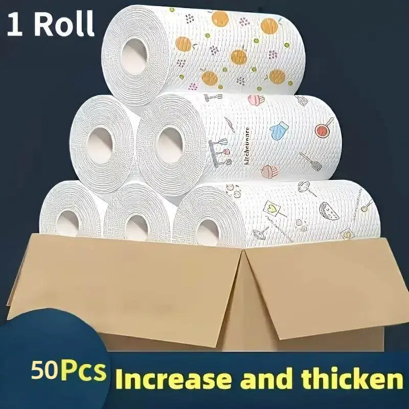 Washable Kitchen Paper Towels, Disposable Cleaning Paper, Strong Absorbency, Non-Stick Oil, Roll Pack, Paper Towel Rolls, Random Patterns, Ideal for Kitchen, Car, Living Room, Bathroom, Bedroom, Cleaning Supplies