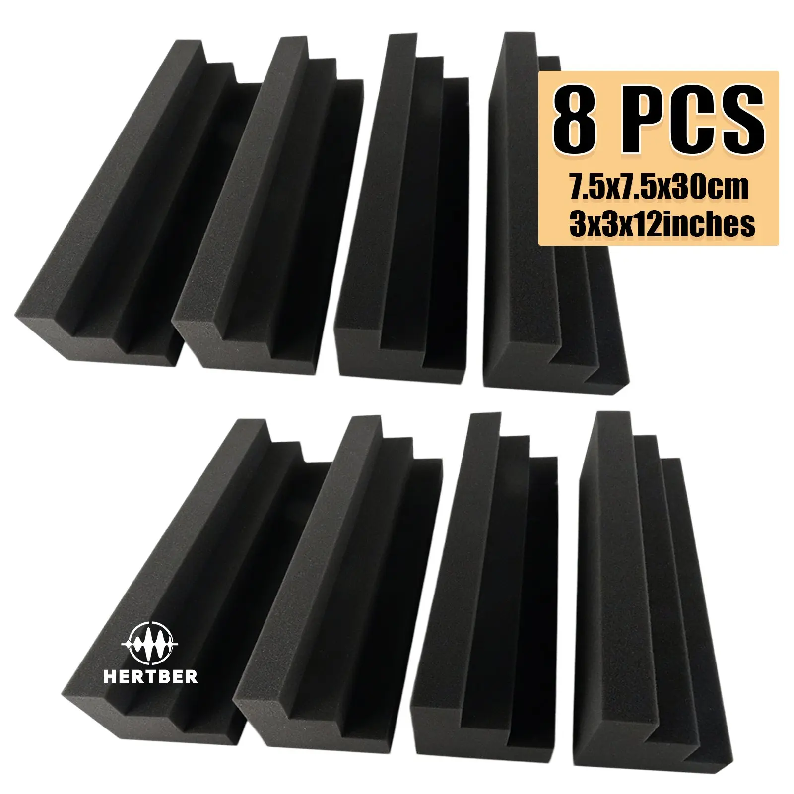 8Pcs Trapezoidal Bass Trap Acoustic Panels, 3×3×12 Inch High‑Density Acoustic Foam, Corner Sound Absorption for Recording Studio, Live Stream Room, Home Theater, Music Room, Optimize Indoor Acoustics, Upgrade Sound Quality