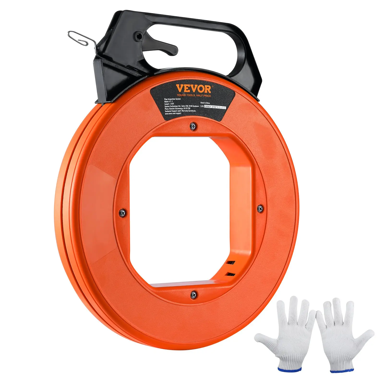 VEVOR Insulated Steel Wire Puller with Enhanced Handle, 240ft Length, 1/8in Diameter, Reinforced Housing, Simplified Cable Pulling Device for Wall Electrical Conduit Wiring, Insulated Grip