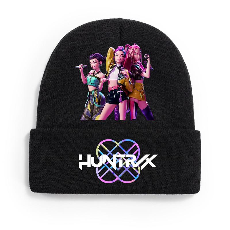 New K-Pop Demon Hunters Knitted Hat, Velvet Material, Warm Cap for Teens and Adults, Trendy Cartoon Print, Unisex Fashion Beanie, Graphic Hat