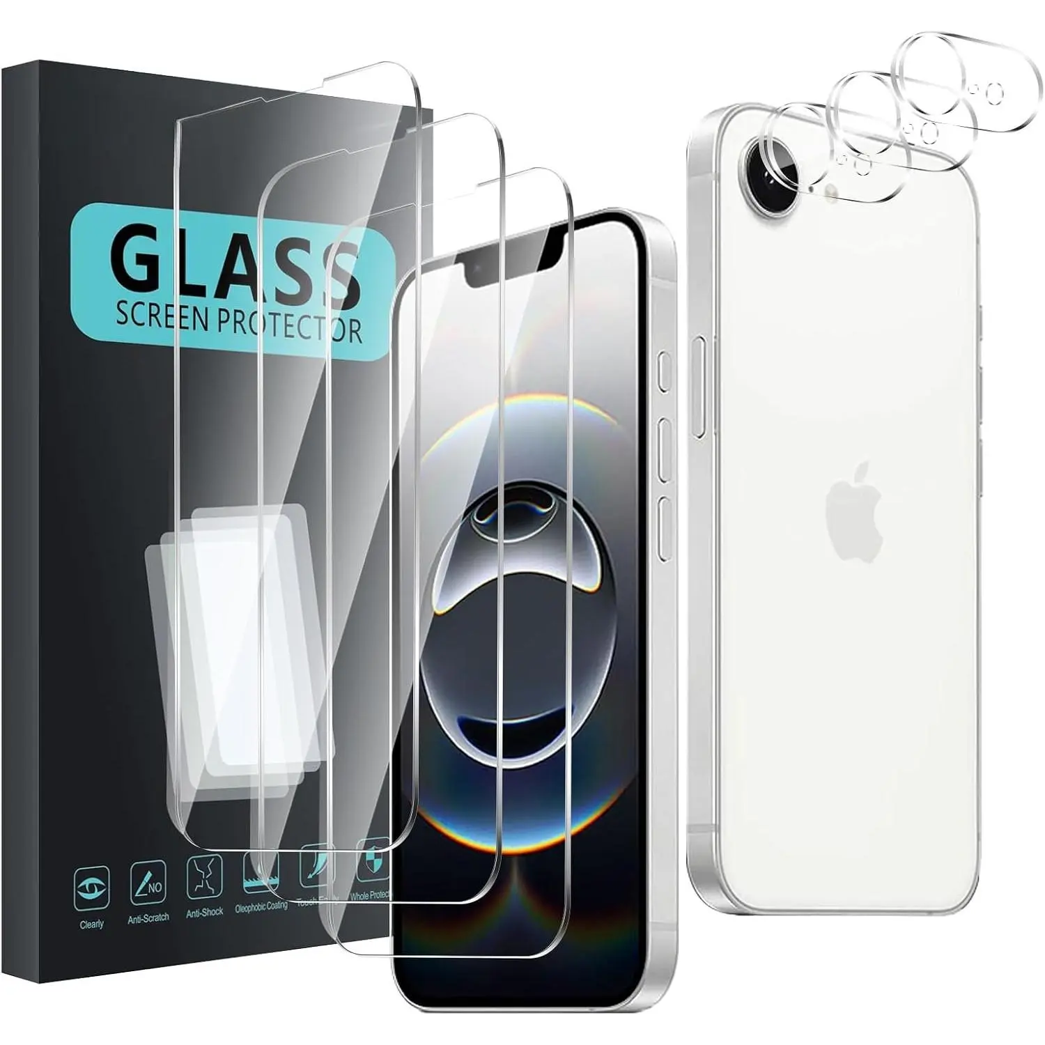 3 Pack Tempered Glass Screen Protector for  16e / 17e [6.1 inch] + 3 Pack Camera Lens Protector, Anti-Fingerprint, 9H Hardness, Scratch Resistant, Easy to Install, Case Friendly