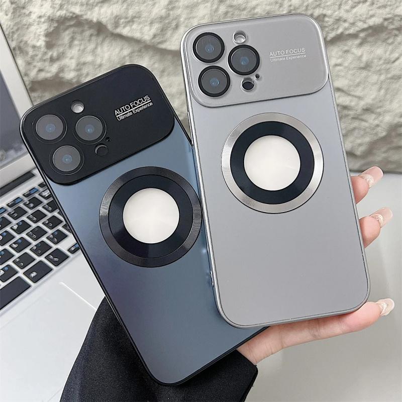 Luxury Large Window Magsafe Logo Hole Magnetic Case For iPhone 17 Air 16 15 14 Plus 13 12  Pro Max Camera Lens Protector Cover
