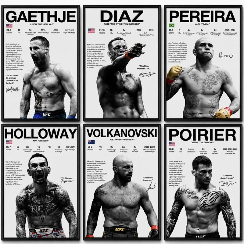 UFC Star Fighter Signed Look Poster - Pereira, Volkanovski, Holloway, Diaz, Gaethje, Poirier Prints, Multi-Size MMA Wall Art Decor, Gym Decor, Combat Sports Fan Gift, Collector Display Artwork