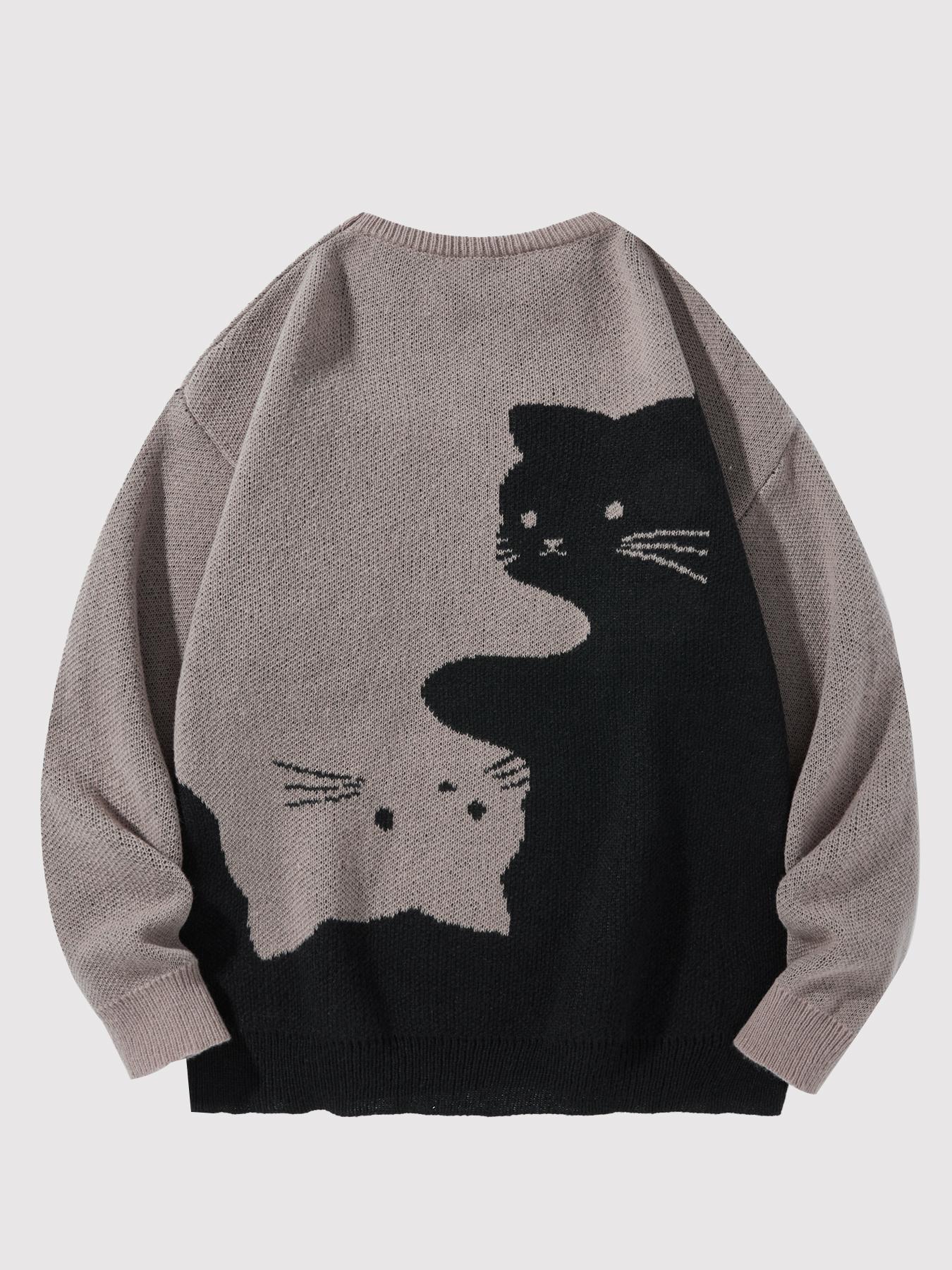 #Springfresh Love Men's / Unisex Cartoon Cat Jacquard Crew Neck Sweater Loose Casual Long-sleeve Knitwear Fashionable Autumn and Winter Knitwear Daily Wear Pullover College Style Versatile Trendy Brand SpringStatements