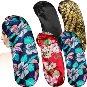4 Count Long Satin Sleep Bonnet for Curly Hair and Dreadlock, Long Braids Bonnet Sleeping Cap for Women Multicolor