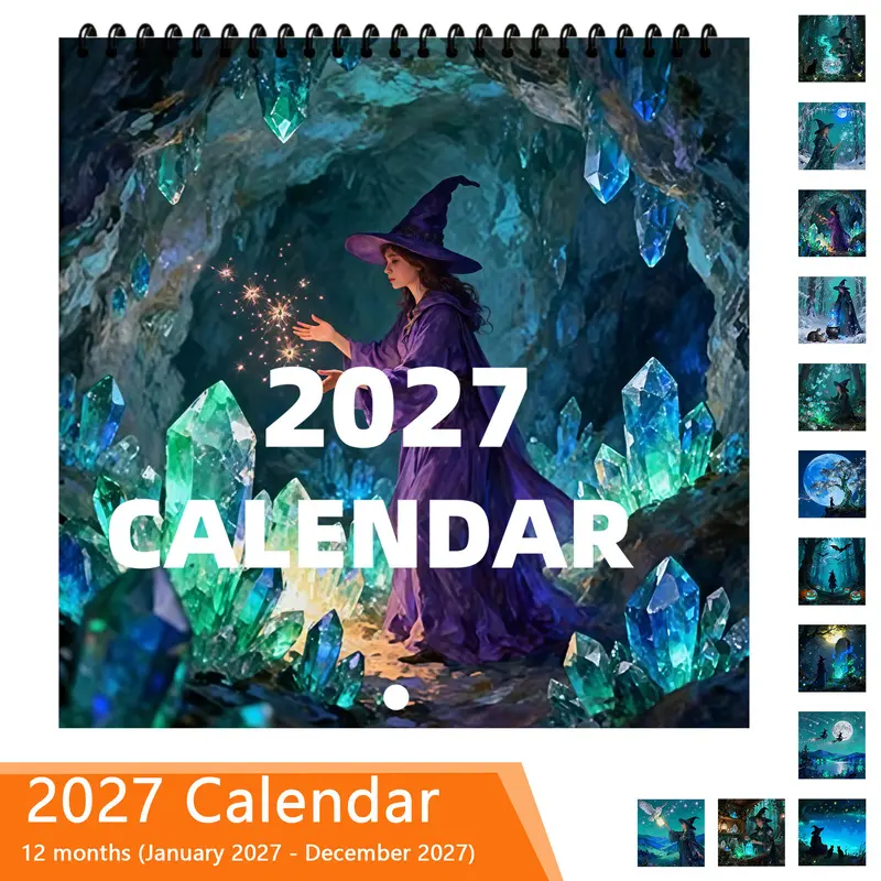 2027 Fantasy Witch Calendar - A book with magical monthly views for writing down plans, suitable for magical scenarios, featuring owl and moonlight themes, a date diary for scheduling appointments, (January 2027 to December 2027)