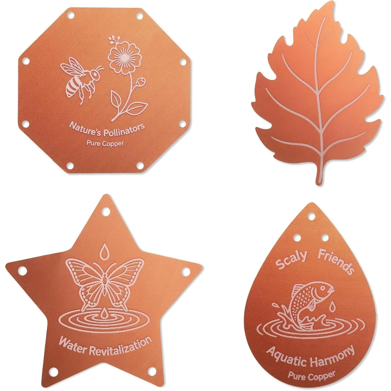 4 Pcs 99.99% Pure Copper Bird Bath Purification Disks - 0.6mm Thick, 3.94x3.94 In Basin Inserts, Metal Basin Insert Only, Slow Algae and Debris Control for Outdoor Birdbaths, Garden Fountains (Nature Patterns Included)