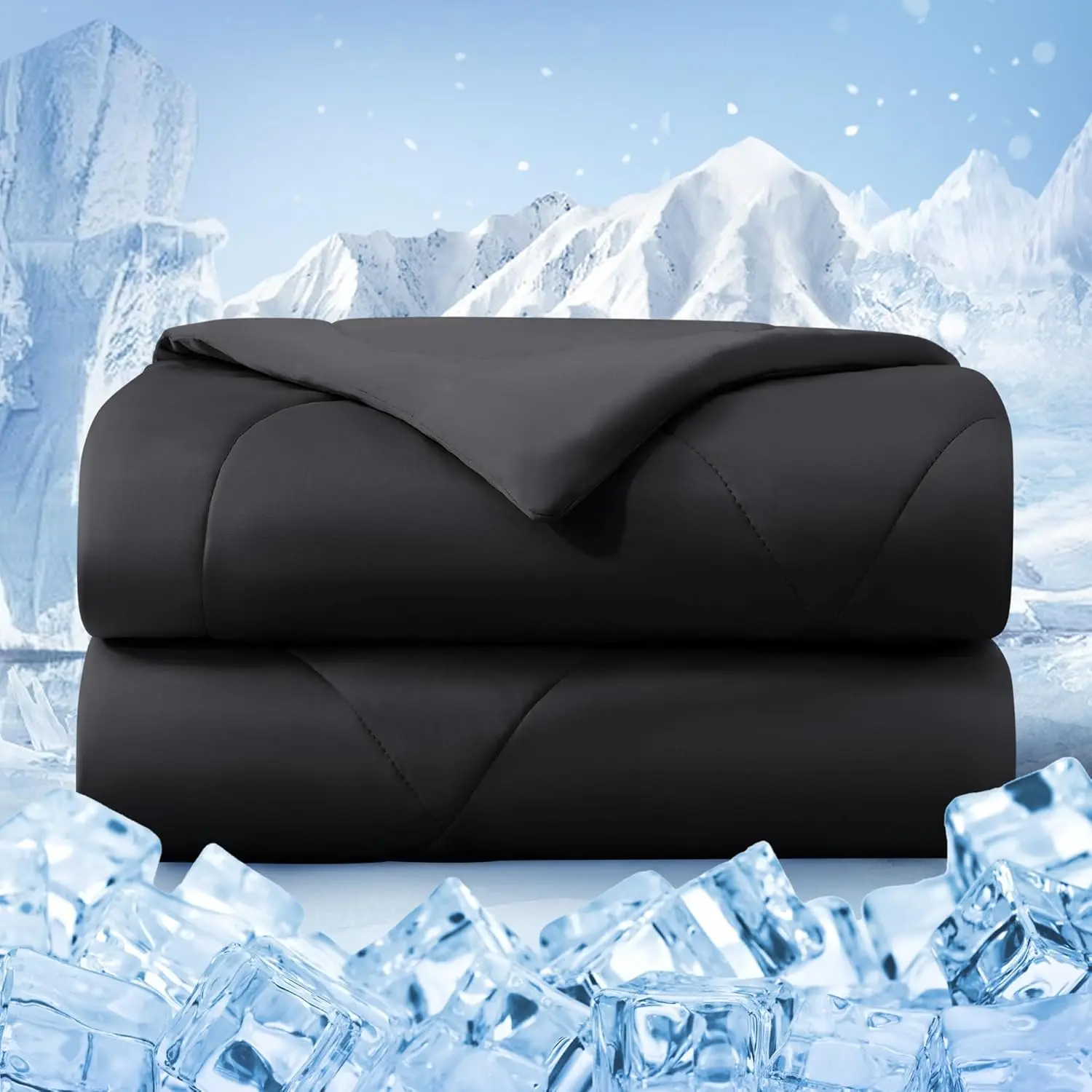 Cooling Comforter King Size,-Sided Cold Tech Quilted Bed Comforters Cooling Blanket for Hot Sleepers, Breathable Lightweight Summer Bedding, All-Season Ice Blanket, Black