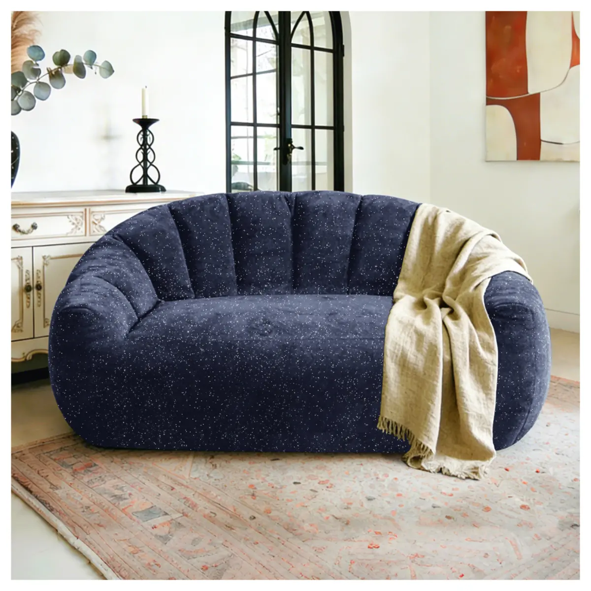 [Starry Sky]Bear Paw Sofa,Comfy Beanbag Chair with Spacious Design Oversized Bean Bag Sofa with Armrest with Filler for Living Room Bedroom.Shiny Silver Thread Faux Fur Plush.