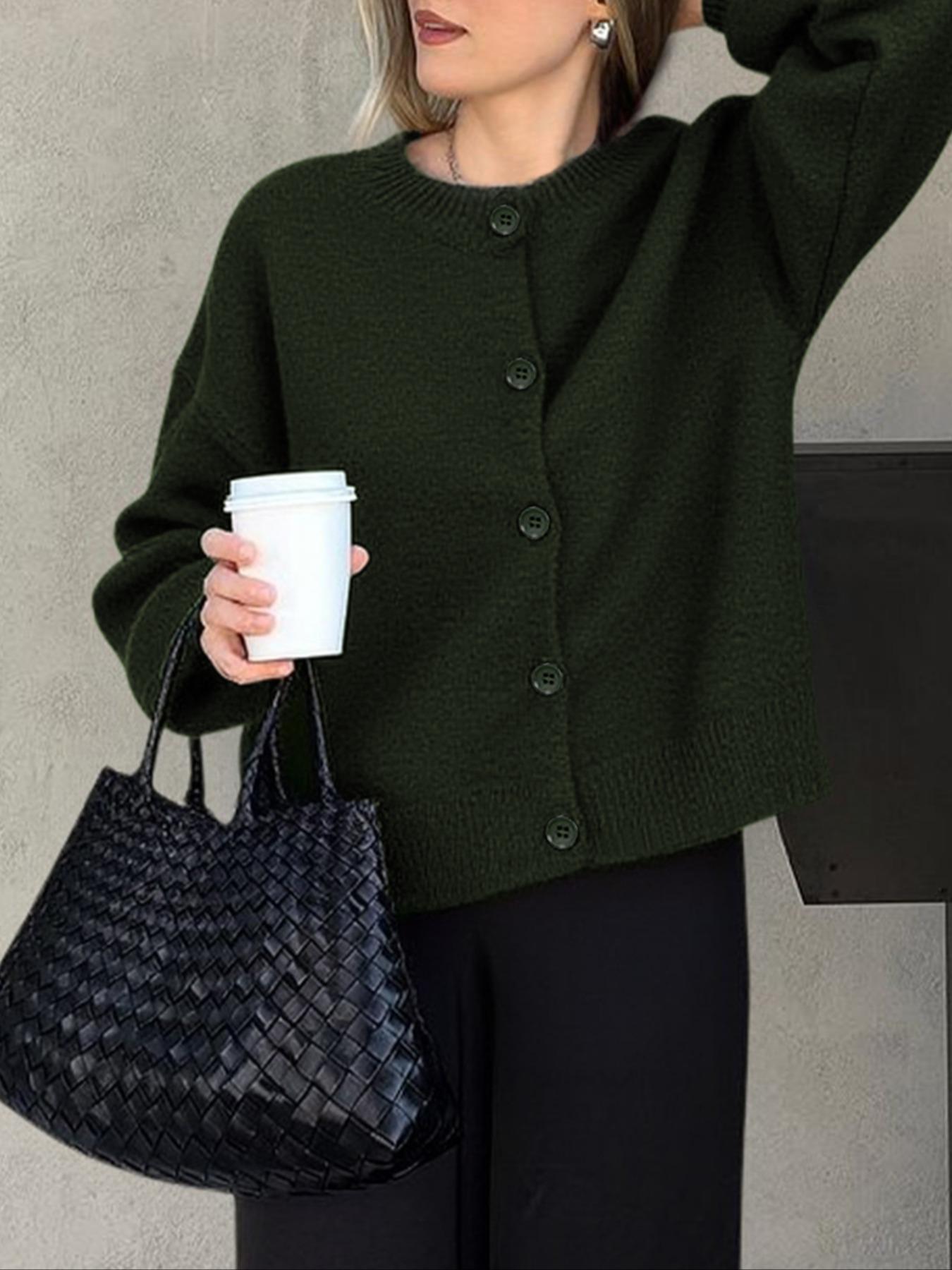 Autumn Winter Women's Casual Knit Cardigan, Elegant Vintage Round Neck Sweater, Simple Lazy Style, Long Sleeve Pullover