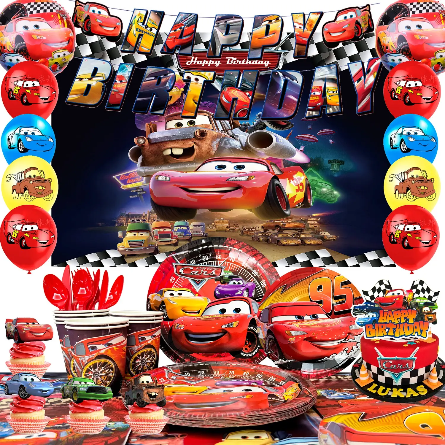Racing Birthday Decor Set, 116 Pieces Car Theme Party Supplies, Plates Cups Tablecloth Balloons Banner, Racing Birthday Party Essentials