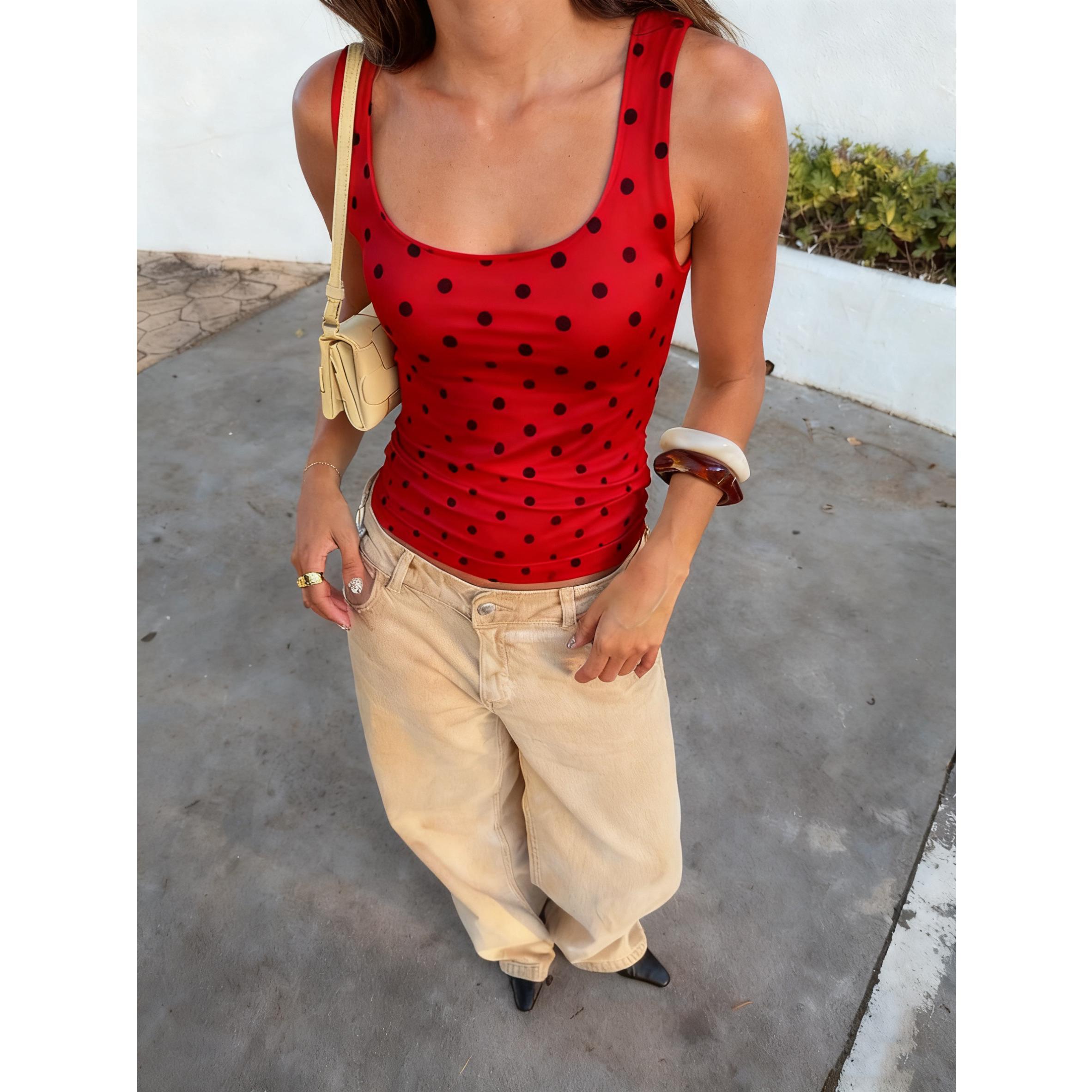 Double Lined Polka Dot Crop Tank Top Tank Tops for Women Cute Crop Tops Summer Shirt Spring Y2K Tops Cute Tops For Women Summer Tops Junior Going Out Concert Vacation Night Out Tops