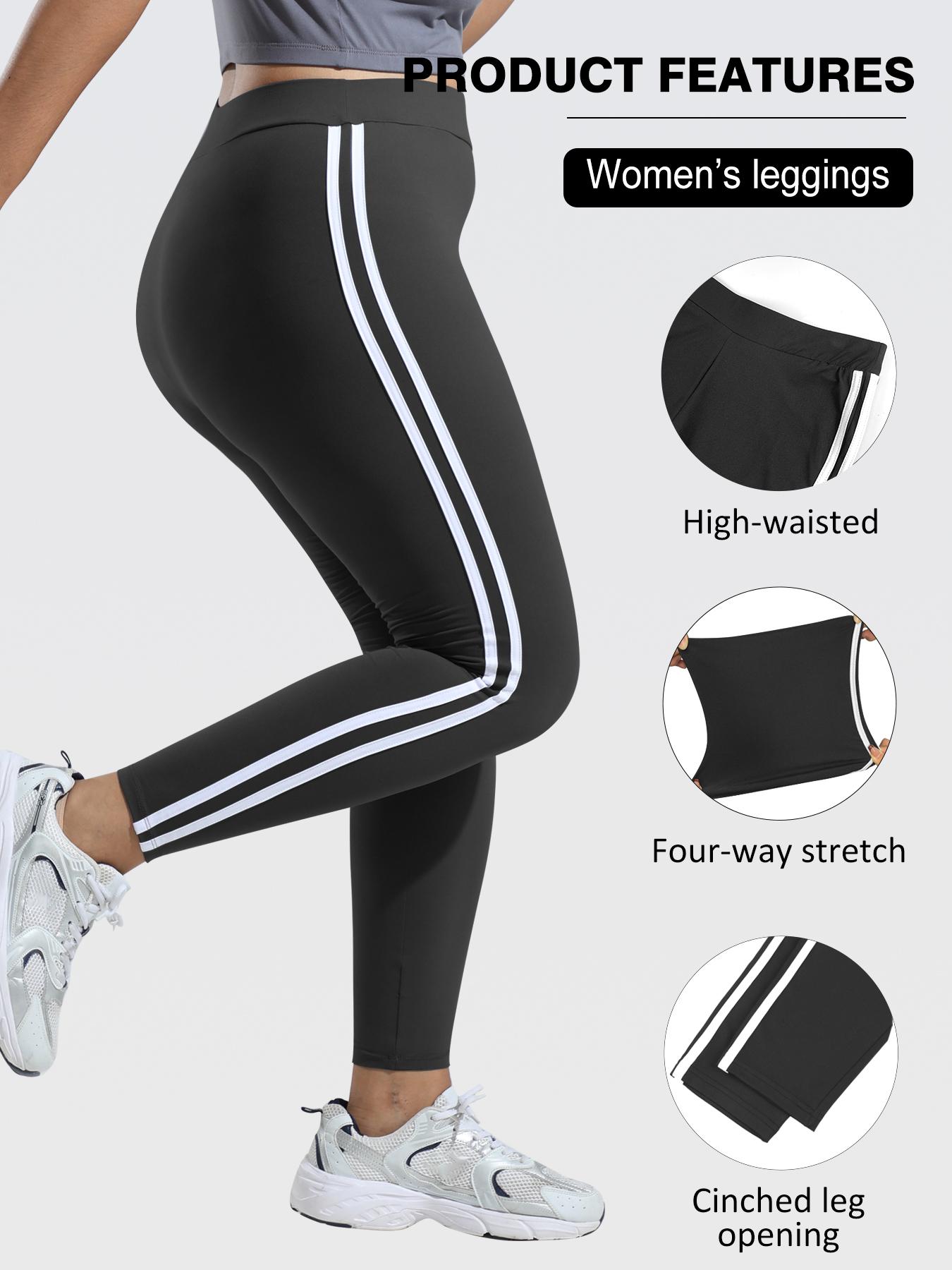 Women's Plus Size High Waist Skinny Pants, Side Colorblock Design, Elastic Comfortable Fit, Fashion Striped Pattern, Casual Wear，Cherry, High Waisted Leggings