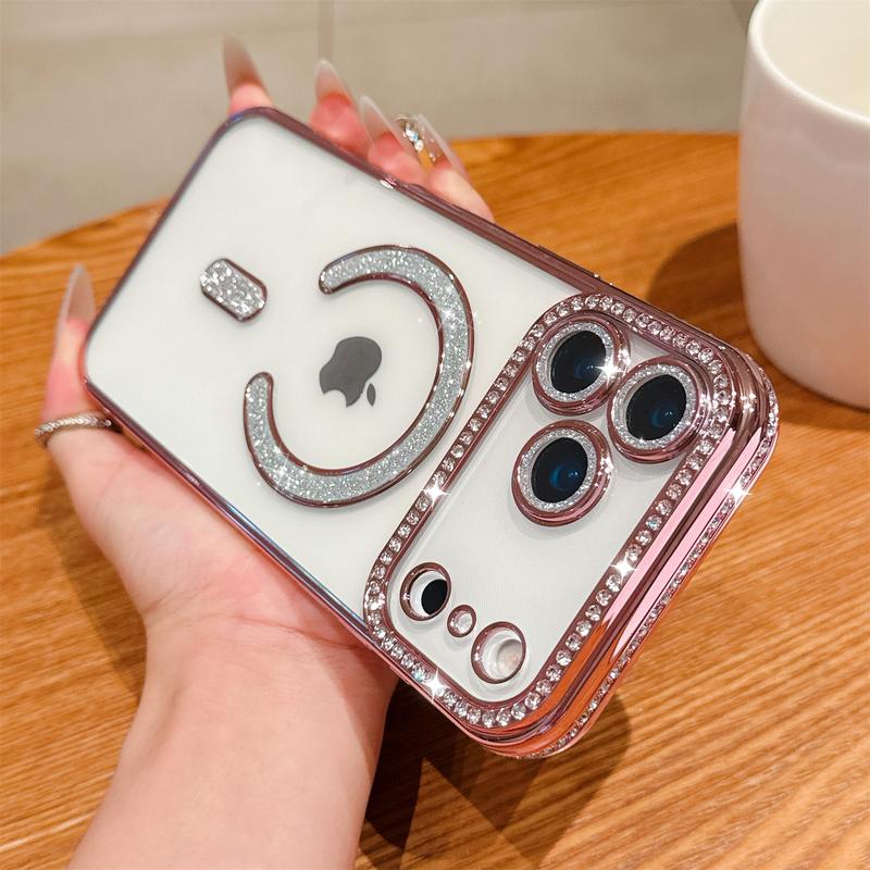 [Free!!Ship!] Mag Safe Luxury Glitter Bling Diamond Case for iPhone 17 Pro Max 16 Plus 15 14 13 Sparkle Camera Lens Protection Shockproof TPU Clear Phone Cover