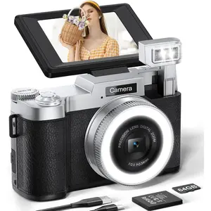 Digital Camera, 4K 64MP Cameras for Photography with 64GB Card, 18X Zoom Autofoucs Vlogging Camera for YouTube with 180? Flip Screen, Compact Vlog Travel Camera Kit for Beginner, Teens