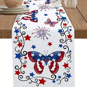 Memorial Day Star Butterfly Decorative Table Runner - Independence Day Celebration Red Blue White Design with Stars and Fireworks 13*72 Inch for Dining Tables Weddings and Parties Holiday Table Accessory | Patriotic Design