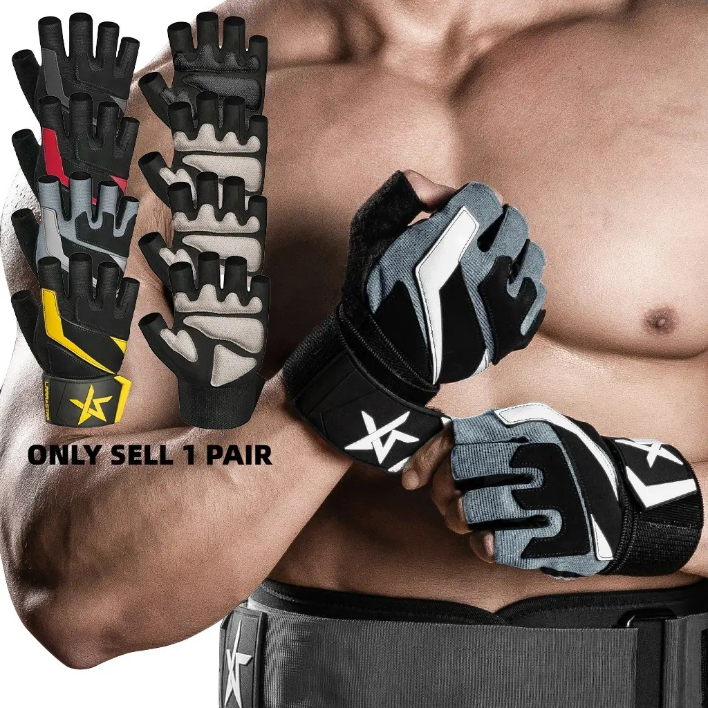 Weight Lifting Gym Gloves with 13.78" Wrist Support, Non-Slip Silicone Palm, Breathable Half Finger, for Men Women, Cross Training, Fitness Accessories, Workout Accessories