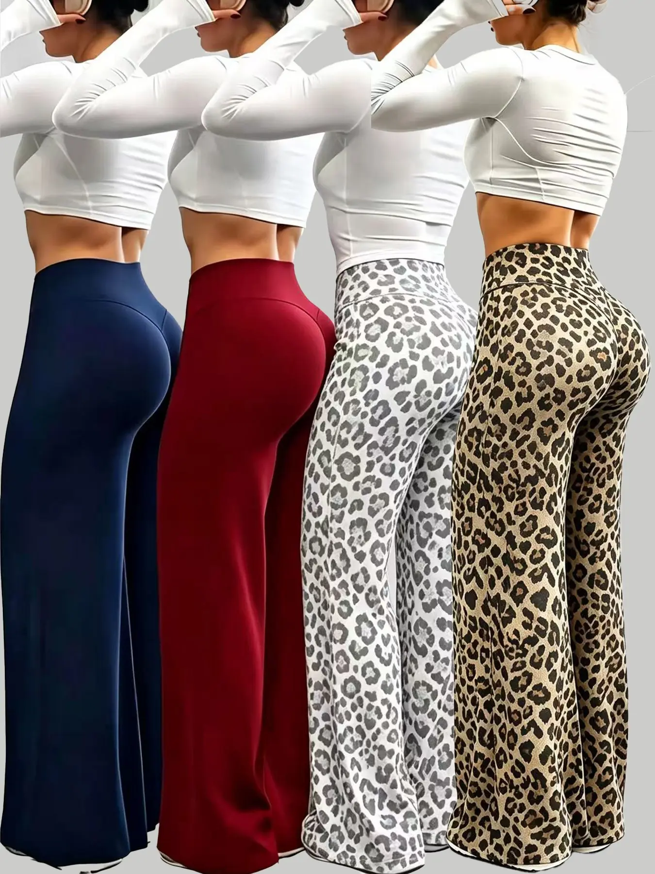 Women's Leopard Print Sporty Wide Leg Pants, High Waist Loose-Fitting Yoga Workout Trousers, Comfortable Outdoor Running Jeans, Workout Activewear Bottoms