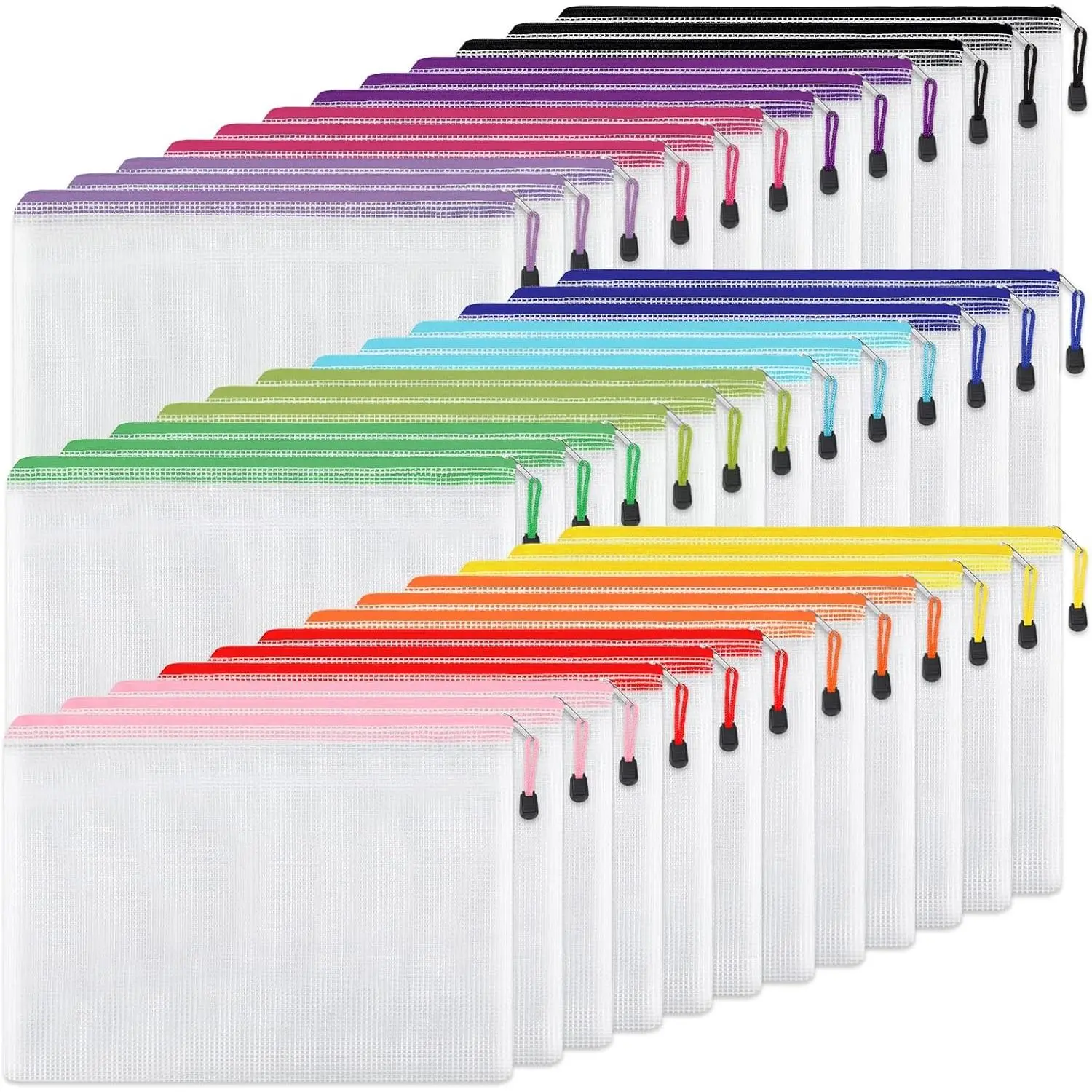 36pcs Pencil Pouch, Mesh Zipper Pouch Zipper Bags, 6x9 Inches Large Storage Bags for Organizing, 12 Colors Puzzle Bag Zipper File Bags for Office Supplies
