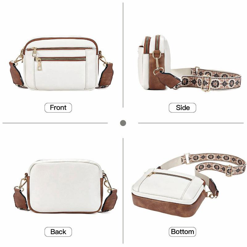 Color Block Multifunctional Zipper Crossbody Bag Square PU Shoulder Wallet Adjustable Strap