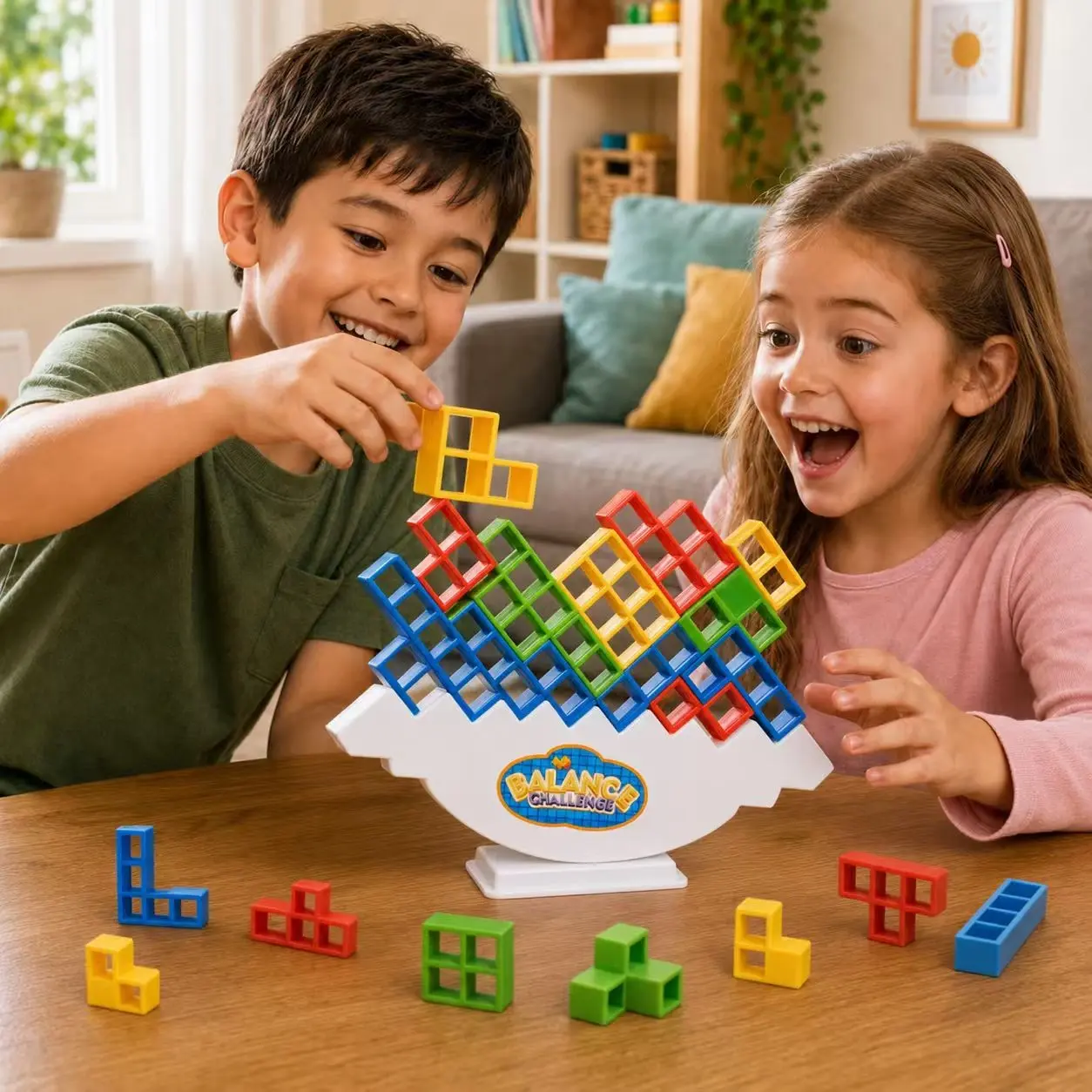 48 Piece Tetris Balance Tower Building Game, Stacking Game, Family Fun Puzzle Toy, Ideal Gift for Kids & Friends, Perfect for Parties & Travel