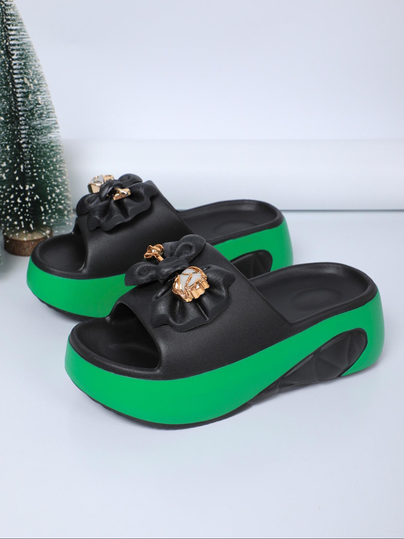 Women's Fashionable Bowknot Design Open Toe Slippers, Casual Comfortable Platform Slippers for Indoor Outdoor Wear, Non-slip Soft Slippers for Daily Wear, Slide Slippers