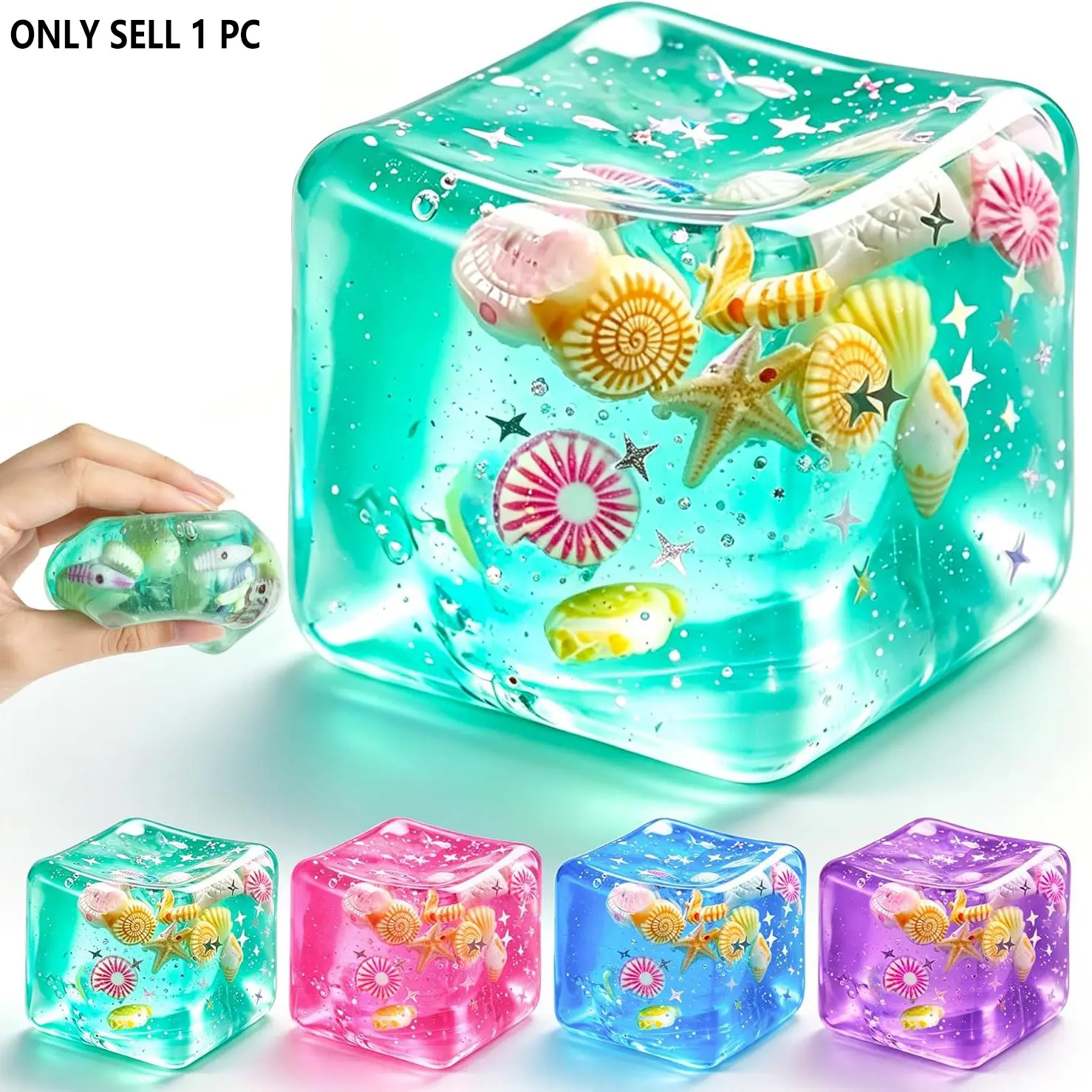 Ice Cubes Marine Shells Squishies Toy,Soft Slow Rise Sensory Squishy Stress Relief Toy, TPR Ice Cube Soft Stress Relief Toy for Adults Anxiety Relief, Party Favors, Table Decoration