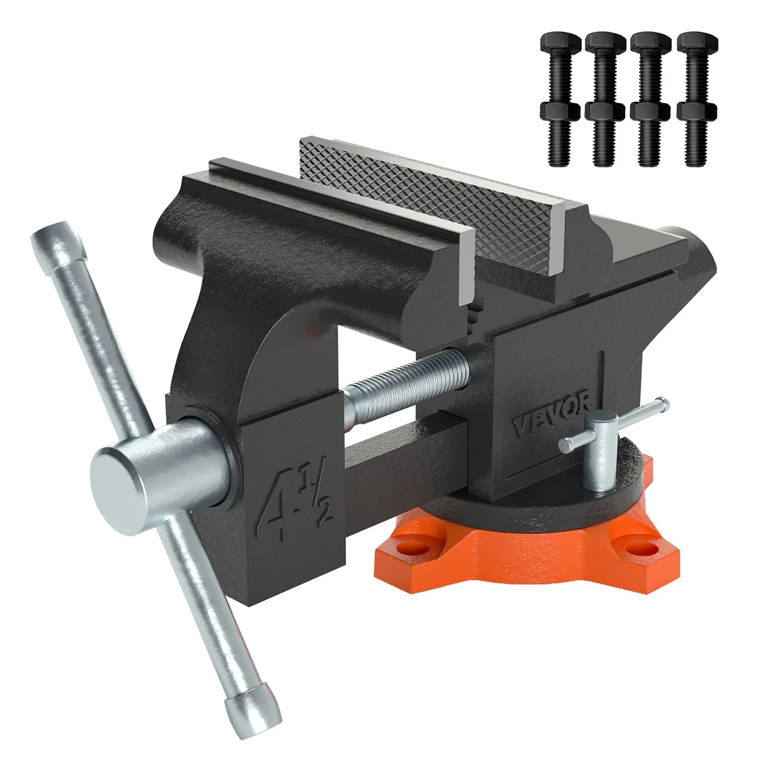 【Summerfinds】VEVOR Bench Vise, 4.5-inch Jaw Width 3.3-inch Jaw Opening, 240-Degree Swivel Locking Base Multipurpose Vise with Anvil, Heavy Duty Cast Iron Workbench Vise with Bolts Nuts, for Drilling, Pipe Cutti