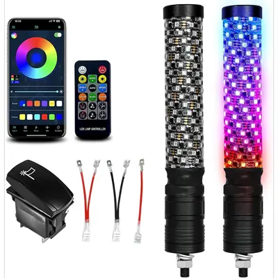 thumbnail image 2 of 21ST 3FT RGB Fat Whip LED Lights – Spiral Chasing, RF Remote & APP Control. Fits Can-Am, Polaris RZR, ATV, UTV, Golf Carts, Trucks. IP67, 450 LEDs, 300+ Modes. Universal! 2 of 6