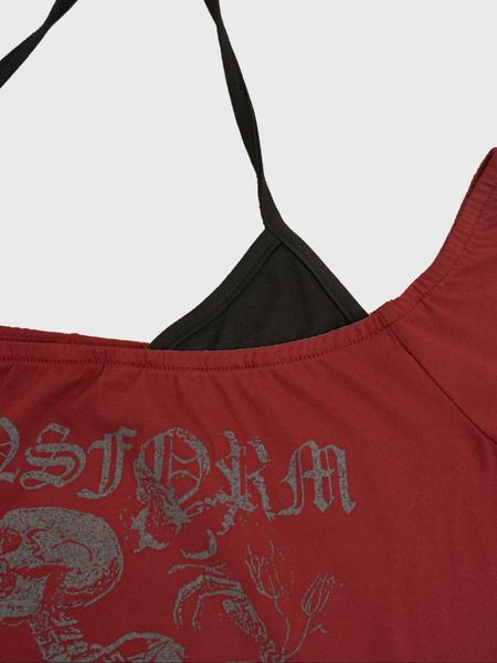 Fashion and casual Y2k women's skull printed back strap T-shirt