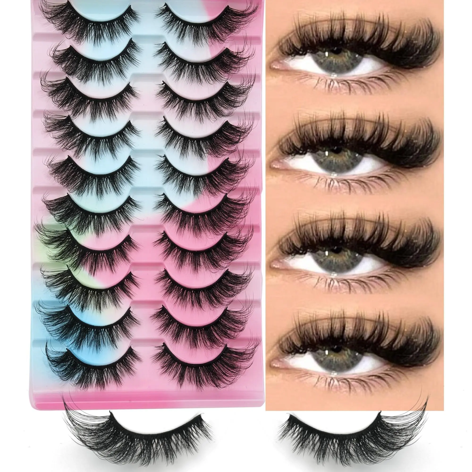 Natural Fluffy Volumized False Eyelashes, Lightweight 3D Dense Volume Focused Lashes, D Curl, Band, Natural Extension, Reusable, Beginner Friendly