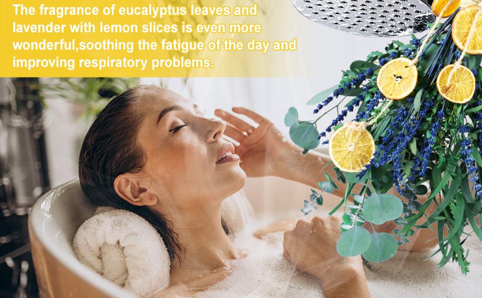 AGS 5 Kinds Mix Dried Eucalyptus & Lavender Flowers Bundle for Shower , 15''-17''Natural Real Fresh Preserved Eucalyptus Leaves and Lemon Hanging Plants, Home Bathroom Decor, Fragrance