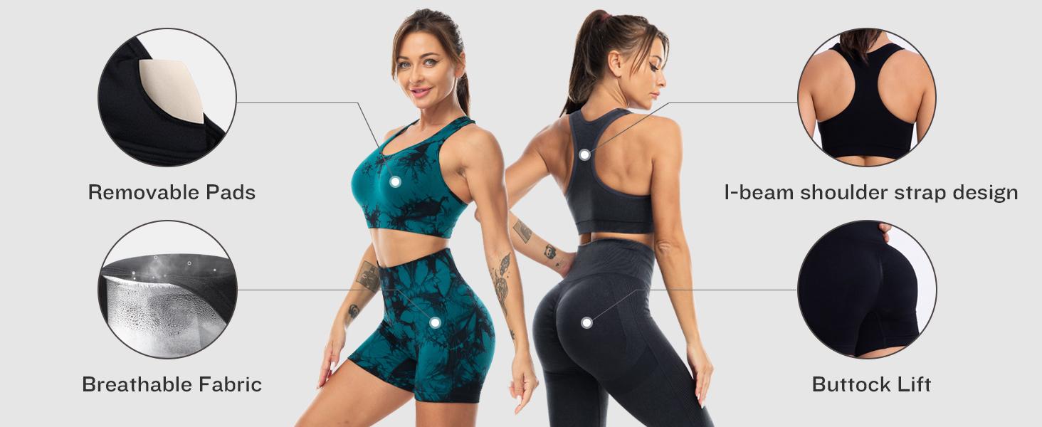 3 Piece Workout Sets for Women Butt Lifting Leggings with High Impact Sports Bra Gym Shorts