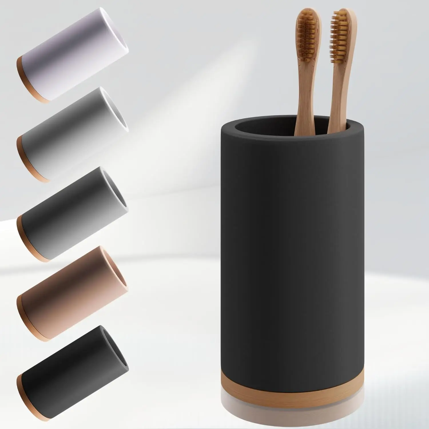 Modern Bamboo Diatomite Dog & Cat Toothbrush Organiser - Removable Base, Drain Holes, Water-Absorbent, Quick-Drying Stand for 2 Toothbrushes, Kitchen Countertop, Small Bathroom Vanity (Black, Prolongs Accessories Lifespan)