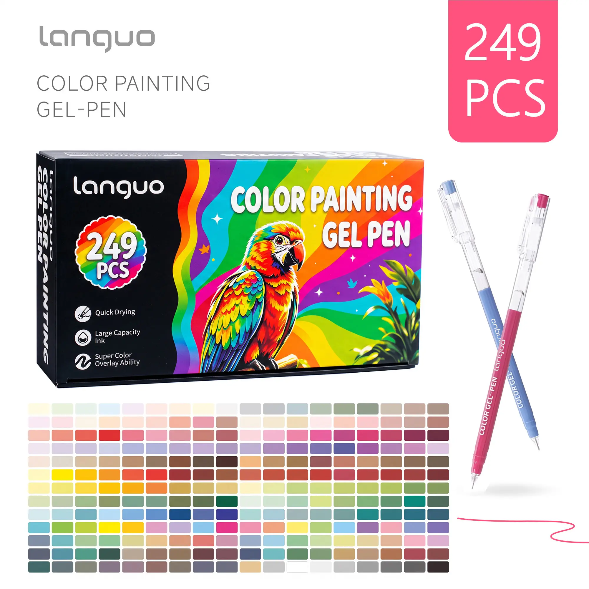 Languo 249PCS New Colors Gel Pen Set, Large Capacity Color Gel Pens for Journaling, Scrapbooking, DIY Coloring, Drawing & Doodling, School Office Art Supplies