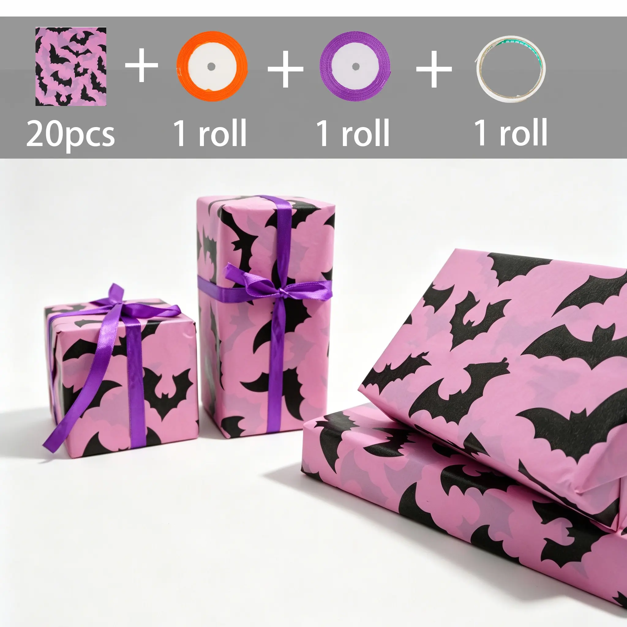Foundation make-up bat gift wrapping paper towel set, bouquet supplies, gift wrapping paper, flower wrapping paper, suitable for decoration of any occasions in autumn and Halloween parties