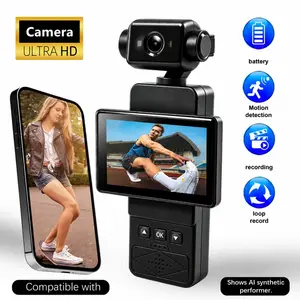 Action Camera HD, Pocket Vlogging Camera with 270° Rotating Lens, Rotating Screen and WiFi Connection, Wearable Camera for Travel Vlog, Hiking, Cycling and Daily Recording
