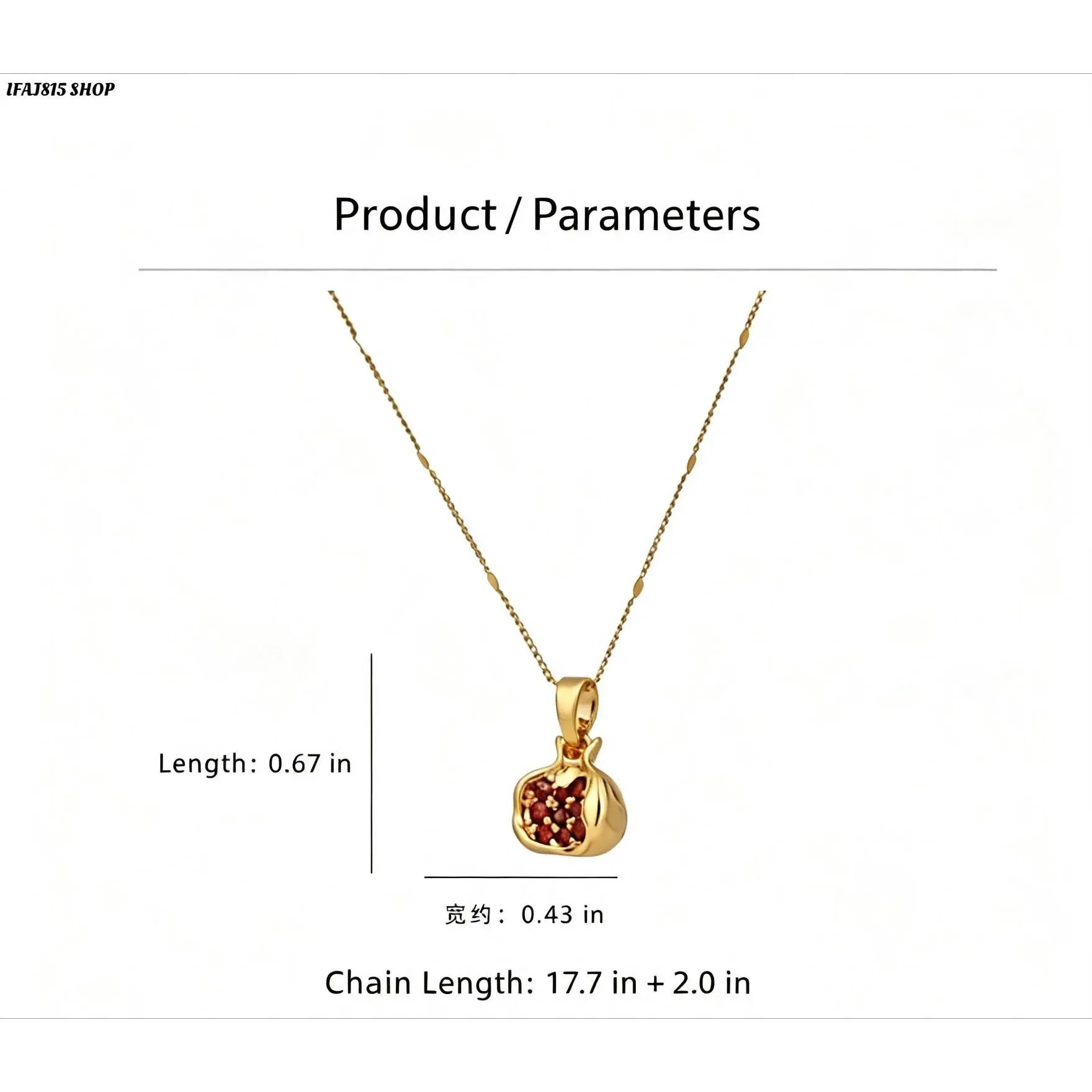 Elegant Pomegranate Pendant Necklace for Women, Red CZ Crystal Inlay 18K Gold Plated Stainless Steel Jewelry, Vintage Luxury Statement Necklace for Daily Outfit, Party, Wedding Gift