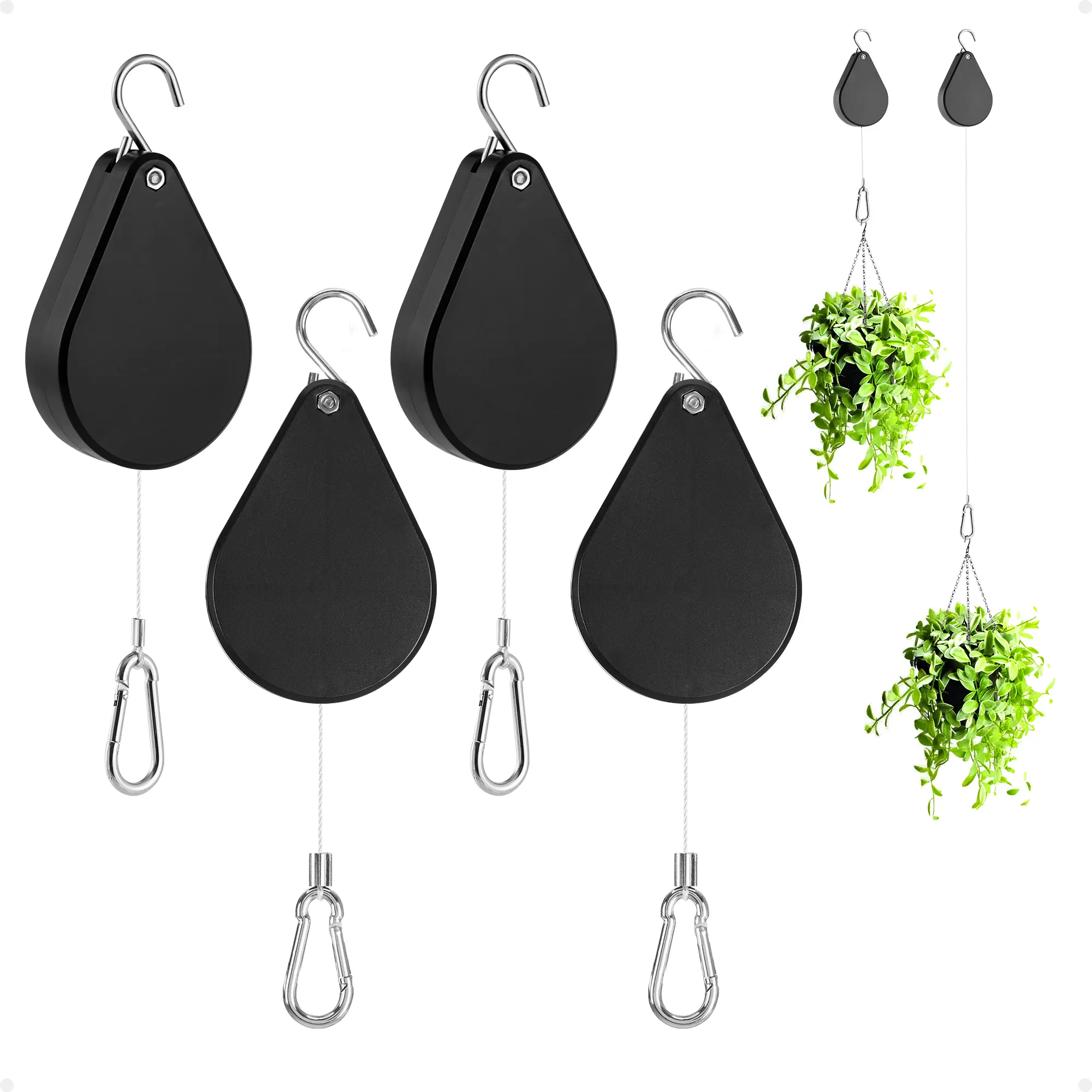 Heavy Duty Auto Lock Retractable Plant Pulley Hanger, Adjustable Hook Easy Lift & Drop, Perfect for Hanging Flower Pots, Baskets and Hummingbird Feeders
