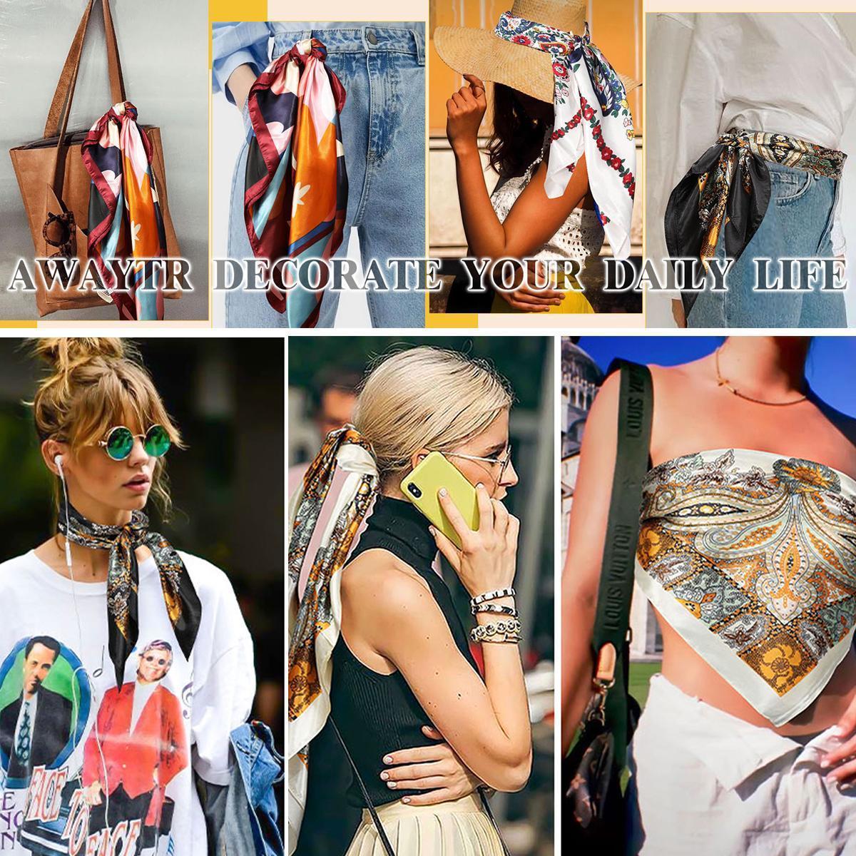 4PCS/set 35" Large Square Head Scarves Silk Like Neck Scarf Bandana Hair Sleeping Head Wrap Fashionable Hair Scarfs for Women TikTokShopBlackFriday