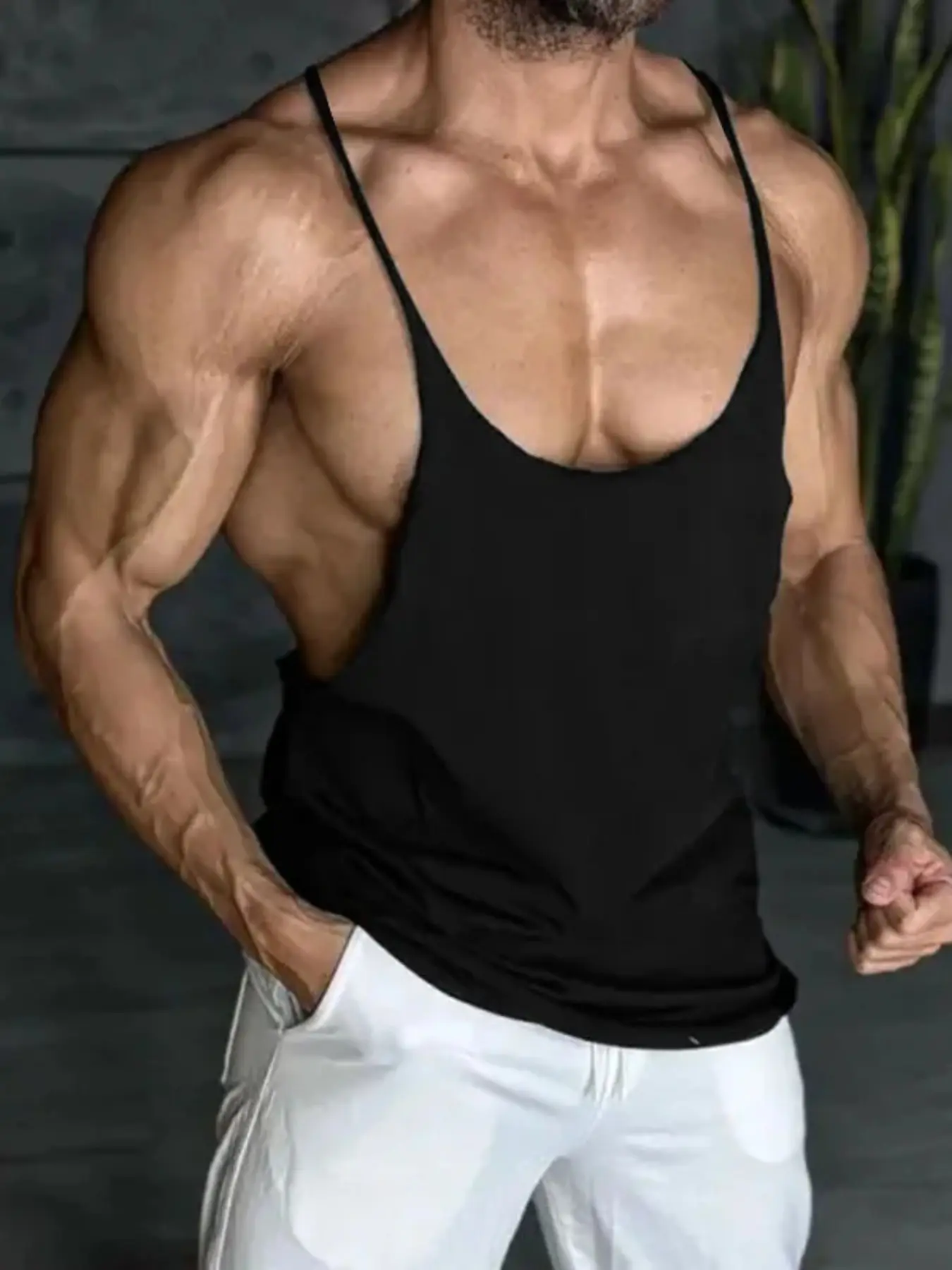 Men's European Style Dual Thin Strap Tank Top, Deep U-Neck Casual Fitness Underwear, Comfortable and Stylish Gym Wear