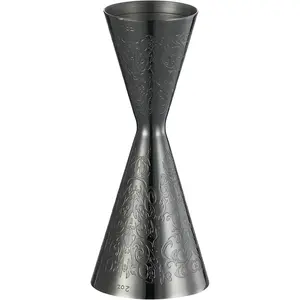 Slim Style Double Cocktail Measuring Jigger with Etched Pattern (Gunmetal Black Spirit)