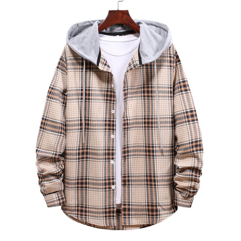 Men's Plaid Flannel Shirt with Hood and Button Front, Casual Long Sleeve Jacket for Teens and Boys, Lightweight and Comfortable, Perfect for Fall and Winter, Stylish Streetwear for Everyday Use