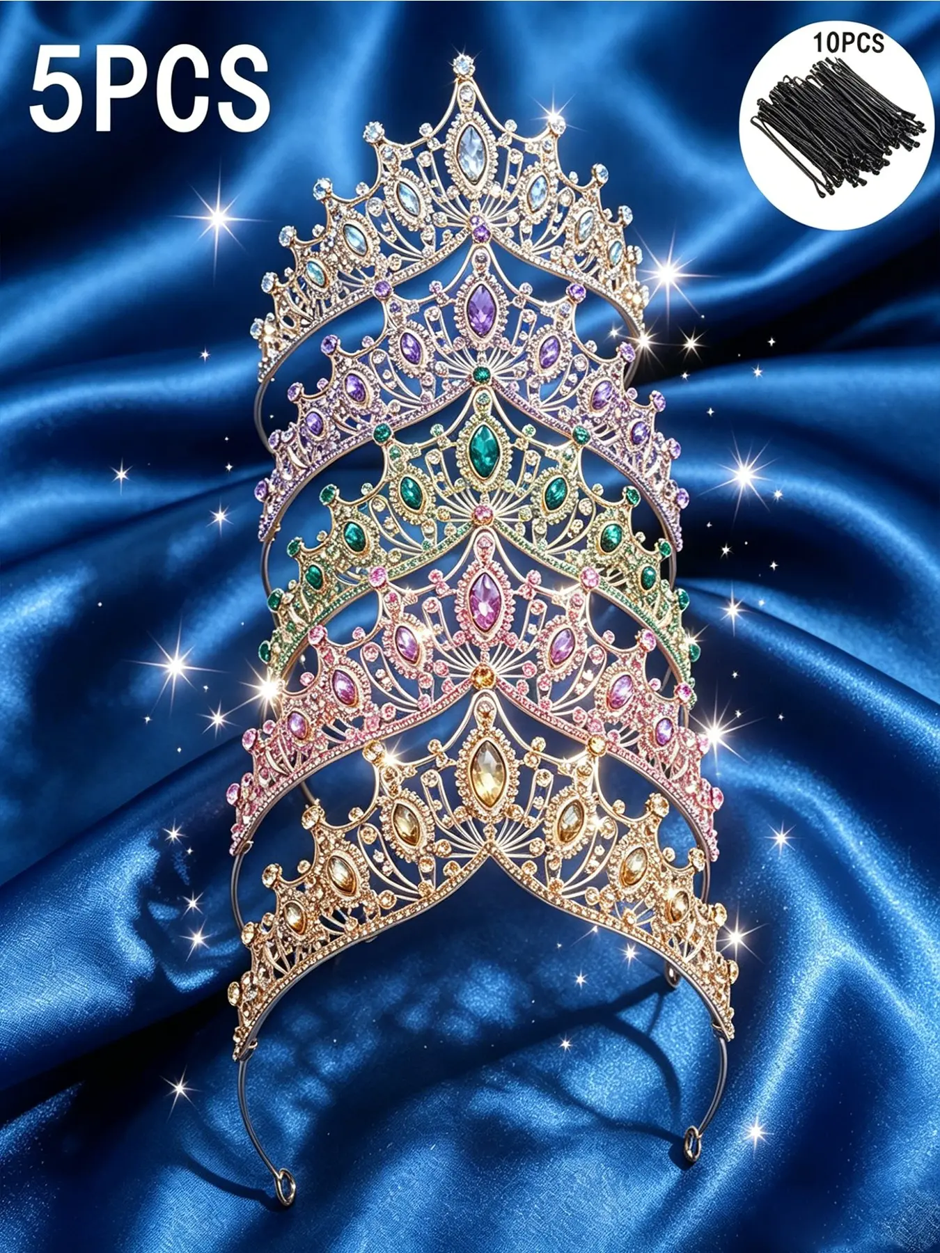 5pc+10pcs Crown Headbands Birthday Crowns, Tiara, Party Accessories, Bride Wedding Proposal Hair Decor, Gift & Daily Wear