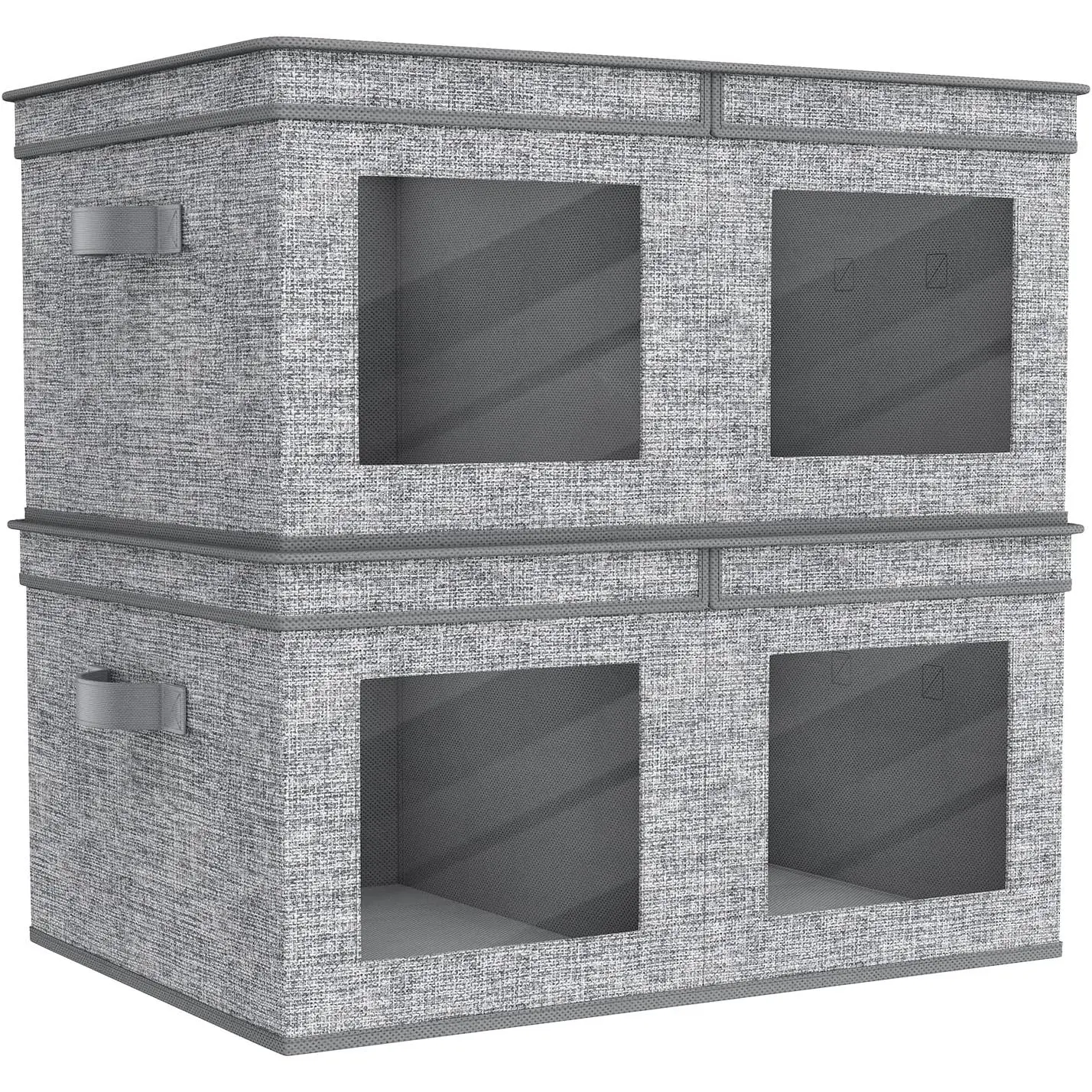 Large Foldable Fabric Storage Bins with lids [2-Pack] Collapsible Closet Storage Box for Clothes, Closet Organizer with Handles, Storage Cube Basket for Home, Bedroom (Grey, 24" x17" x 12")