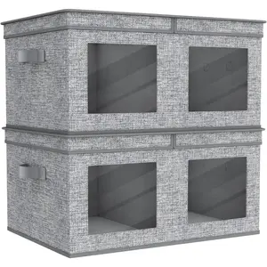 Large Foldable Fabric Storage Bins with lids [2-Pack] Collapsible Closet Storage Box for Clothes, Closet Organizer with Handles, Storage Cube Basket for Home, Bedroom (Grey, 24" x17" x 12")