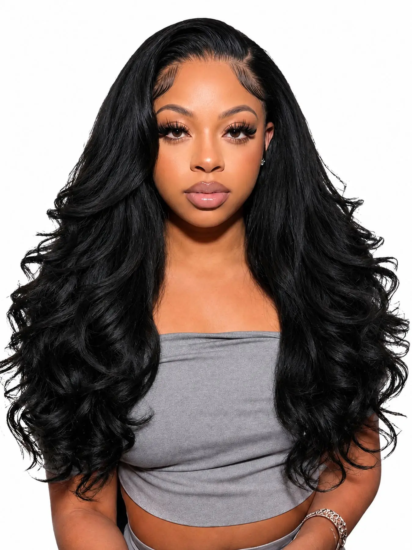 Wavy V Part Wig U Part Wig Layered Flip Curls 26 Inch Synthetic Hair Wigs Beginner-Friendly Wavy Half Wigs for Black Women Daily Party Use（Natural Black）