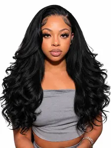 Wavy V Part Wig U Part Wig Layered Flip Curls 26 Inch Synthetic Beginner-Friendly Wavy Half Wigs for Black Women Daily Party Use（Natural Black）